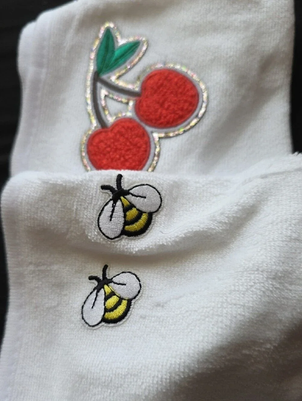 White Baby Bib with Red Cherry Patch 2 Pk